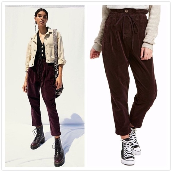 Free People Margarate Fine Corduroy Paperbag High Waist Trousers - Picture 1 of 9